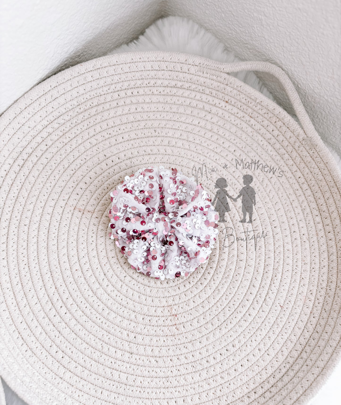 Pink and white velvet sequin headwrap